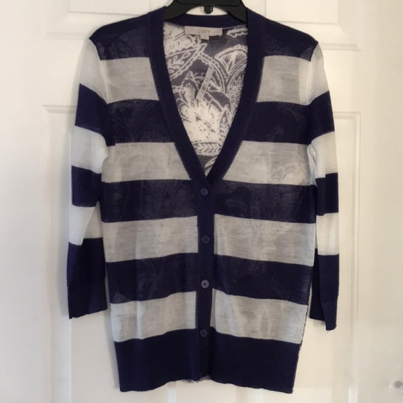 Ann Taylor Tops - Nwt Ann Taylor Loft Purple Striped Cardigan Sz L